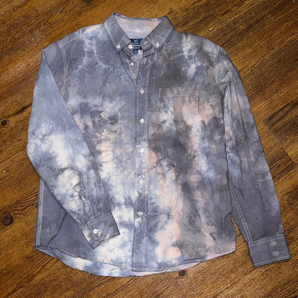 George Acid Wash Gray Retro Classic Button Up Long Sleeve Collar Shirt Size M - Picture 2 of 9